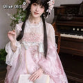 Olivegirl Hanfu Dress Women's Cosplay Front-Open Shirt Bust-Length Short Strap Dress Sleeve Cherry Pink Cute Three-Piece Set