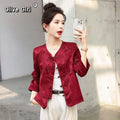 Chinese Traditional Top Tang Red Jacquard Embroidered Button Up Coat Jacket Autumn Spring Outerwear Modern Chinese Clothing