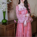 Olive Girl Pink Shirt Embroidery Blouse Chiffon Summer Top Sweet Elegant Pink Shirt Floral Print Women's Skirt Outfits Clothing
