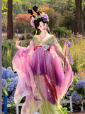 Olivegirl Hanfu Dress Set High End Cosplay Big Sleeve Original Fairy Hanfu Purple Green Embroidered Flower Slimming Set