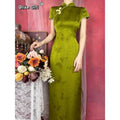 Chinese Dress Qipao Green Improved Cheongsam Summer Down Big Sleeves High End Long Dress Traditional Chinese Clothing