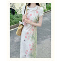 Olivegirl 2026 Summer Dress Tulip Chinese Petal-Necked Print Sleeveless Wrap-Up Bodice-Chasing Qipao Cheongsams Dresses