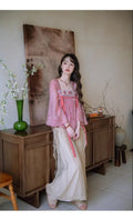 Olive Girl Pink Shirt Embroidery Blouse Chiffon Summer Top Sweet Elegant Pink Shirt Floral Print Women's Skirt Outfits Clothing