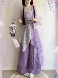 Olivegirl Hanfu Women's Clothing Chinese Style Short Shirt Suspender Print Elegant Sweet Song Pants Daily Outfit Summer Cosplay