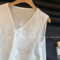 Olivegirl White Strappy Top Women's Shirt Embroidery V-Neck Linen Strappy Top Women's Summer 2026 Loose Fit Sleeveless Shirt