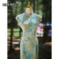 Olivegirl Women Summer Green Qipao Dress Fresh Elegant Improved Young Slim Daily Retro Traditional Chinese Clothing