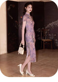 Purple Lace Cheongsam Dress Qipao Elegant Sweet Print High-end Cheongsam with Exquisite Traditional Chinese Women's Clothing