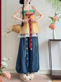 Olivegirl Original Hanfu Set Half Arm Embroidered Strap Skirt Lantern Pants Daily Commuter Set Thin Summer Dresses