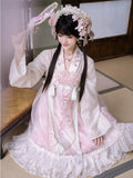 Olivegirl Hanfu Dress Women's Cosplay Front-Open Shirt Bust-Length Short Strap Dress Sleeve Cherry Pink Cute Three-Piece Set