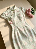 Olivegirl Cheongsam Dress Qipao Elegant Tulip Flower Lace Up Jacquard Floral Pattern Chinese Gentle and Elegant Long Dresses