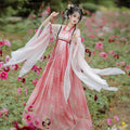 Pink Gradient Hanfu Dress | Embroidered Chinese Cosplay Costume | Halloween & Party