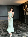 Olivegirl Summer Sexy Dress Evening Gown French Strap Fish Tail Bodycon Acetate Cocktail Dress High-End Elegant Women's Clothing