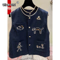 Olivegirl Fashion Retro Vest Top Sleeveless Shirt Navy Round-Neck Waistcoat Vest Summer 2026 High-End Loose Versatile Chic Top