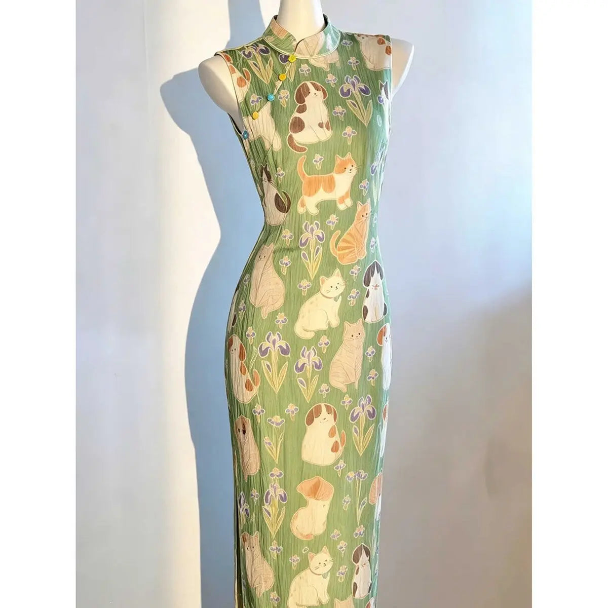 Olivegirl Elegant Dress Cheongsam Qipao Chinese Style Young Cat Playful Cute Sleeveless Slim Dress 2026 Women's Clothing
