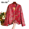 Olivegirl Red Hanfu Loose Jacket Women's Clothing 2026 Spring New Year Embroidery Jacquard Traditional Chinese Coat Jacquard