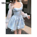 Olivegirl Girl's Fairy Dress Bubble Sleeves Dress Summer Girl Birthday Bra Purple Blue Princess Lovely Dress Y2k Clothing