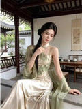Olivegirl Women's Dress Sleeveless Printed Qipao Fairy Party Birthday Cheongsams Women's Sun Protection Cardigan