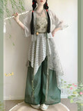 Olivegirl Hanfu Women's Clothing Chinese Style Short Shirt Suspender Print Elegant Sweet Song Pants Daily Outfit Summer Cosplay