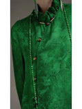 2025 Green Shirt Top Jacquard Fabric Elegant High End Petal Sleeves Chinese Traditional Clothing Women's Blouse Shirt Women