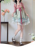 Olivegirl Hanfu Dress Embroidered Strap Skirt Short Sleeve Puff Skirt Lace Flower Chinese Sweet Women's Clothing Cosplay