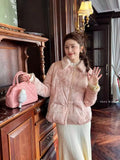 Chinese Cotton Jacket Embroidered Fur Collar Buckle 2025 Winter Thick Women's Clothing New Year Festive Clothes