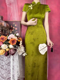 Chinese Dress Qipao Green Improved Cheongsam Summer Down Big Sleeves High End Long Dress Traditional Chinese Clothing