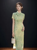 Green Dress Traditional Chinese Cheongsam Short Sleeve Retro Young Girl Improved Cheongsam Modern Summer 2024 Women's Clothes