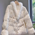 Pink Cotton Jacket Coat Fur Collar Embroidered White Cotton Jacket Elegant High-end Retro Winter Traditional Chinese Clothing