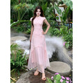 Olivegirl Pink Dress Chinese 3D Flower Cheongsam Qipao Women's Summer Plus Size Gentle and Elegant Mesh Fishtail Dress