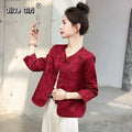 Chinese Traditional Top Tang Red Jacquard Embroidered Button Up Coat Jacket Autumn Spring Outerwear Modern Chinese Clothing