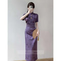 Olivegirl Chinese Purple Dress Cheongsam Qipao Young Style Elegant High-end Purple Waist Slim Dress Summer 2026