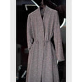 Grey Sequined Waist Cinched Cardigan Jacket Wrap Coat Trench V-neck Elegant High-end Fabric Mid Length Top Women's Clothing
