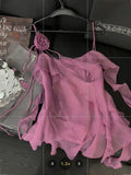 Summer New Irregular Design Top 3D Flower Ruffle Edge Camisole Vest Feminine Fairy Hotsweet Y2k Crop Top Womens Clothing