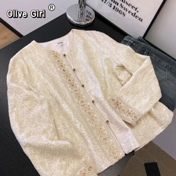 Olivegirl Luxury Coat Jacket Women's Coat High End Sequined Embroidered Lace 2026 Spring Autumn Women's Coats Clothes