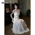 Olivegirl Sexy Off-shoulder Maxi Dress Wisteria Embroidery 2026 Women's Clothing Summer Long Dress with Patchwork Net Dresses