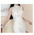 Olivegirl Wedding Dress Women's Qipao Cheongsam Jacquard White Retro Engagement Fish Tail Dress High-end Bridal Welcome Dress