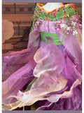 Olivegirl Hanfu Dress Set High End Cosplay Big Sleeve Original Fairy Hanfu Purple Green Embroidered Flower Slimming Set