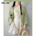 Improved Hanfu Shorts Set | Embroidered Floral Shirt & Suspender | Modern Chinese Summer Outfit