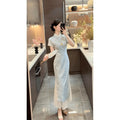 Olivegirl 2026 Chinese Dress Qipao Cheongsams Dyed Jacquard Waist Cinching Embroidery Dress Mesh Splicing Long Dress