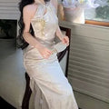 Olivegirl 2026 Summer Women's Dress Elegant Phantom Sheer Wrap Jacquard Qipao Cheongsams Open-Back Cutout Embroidered Shawl Set