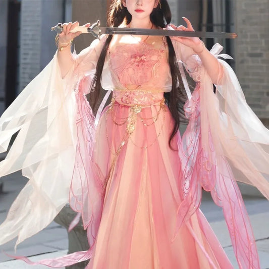 Olivegirl High-end Hanfu Pink Dress Embroidered Flowers Flowing Waist-Length Dresses Modified Fairy Tale Hanfu Women Cosplay