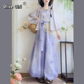 Olivegirl Hanfu Women's Outfits Daily Versatile Short Sleeved Shirt Flower Bud Pants Shorts Summer 2026 Cosplay Women's Clothing