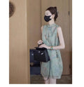 Improved Chinese Style Cheongsam Dress Summer Plus Size Women's Clothing Embroidery Qipao Long Floral Sleeveless Vest Dress