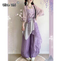 Olivegirl Hanfu Women's Clothing Chinese Style Short Shirt Suspender Print Elegant Sweet Song Pants Daily Outfit Summer Cosplay