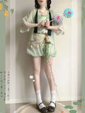 Olivegirl Hanfu Dresses Women's Song Style Green Short Shirt Flower Bud Pants Skirt Shorts Set Daily Summer Style