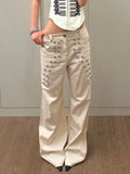 Olivegirl Women's Jeans Y2k Harajuku Retro American Metal Buckle Design Casual Loose Pant Girl Summer Gothic Fashion Trousers