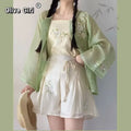 Improved Hanfu Shorts Set | Embroidered Floral Shirt & Suspender | Modern Chinese Summer Outfit