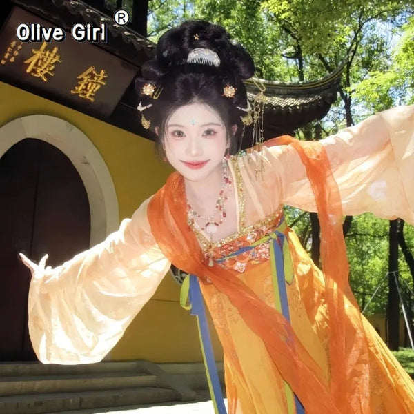 Olivegirl Hanfu Dress Original Han Tang Embroidery Chest length Skirt Set Chinese Hanfu Women's Clothing Spring Summer