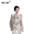 Olivegirl Women's Dress Sleeveless Printed Qipao Fairy Party Birthday Cheongsams Women's Sun Protection Cardigan
