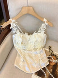 Olivegirl French Sexy 3D Floral Satin Fishbone Tank Top for Women Camis 2026 Summer New High-end Spicy Girl Top